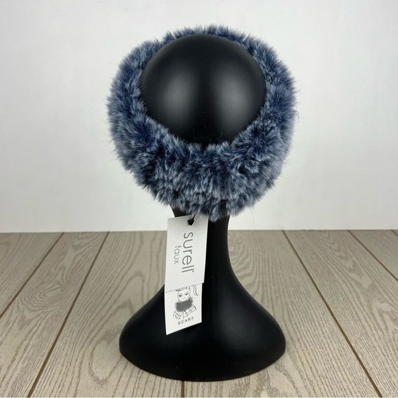 Surell Rex Rabbit Faux Fur Knit Stretch Headband OS Navy Blue $65 main image 6